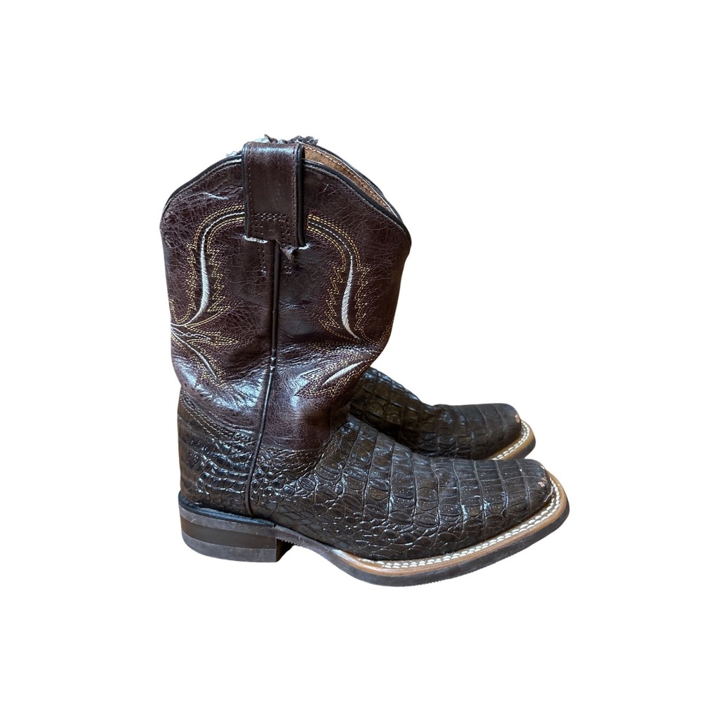 Roper Western Boots Kids Brown Faux Croc Square Toe Zipper SIZE 4